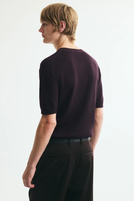 Slim-Fit Fine-Knit Henley Shirt dark purple