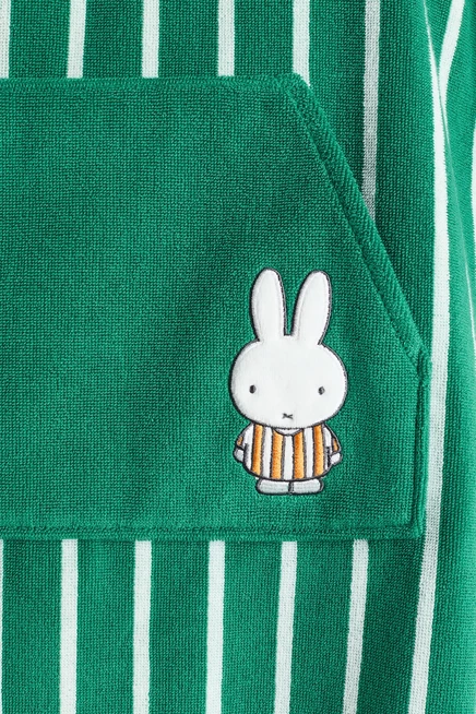 Детское полотенце-накидка H&M с капюшоном, темно-зеленое с аппликацией Miffy