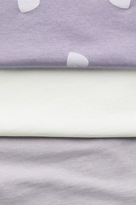 3-Pack Cotton T-Shirts lilac/hearts