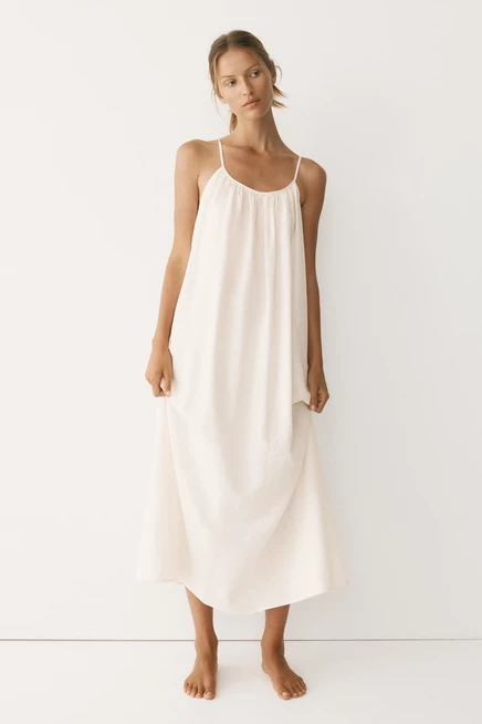 Женское платье H&M из льняной смеси, кремовое