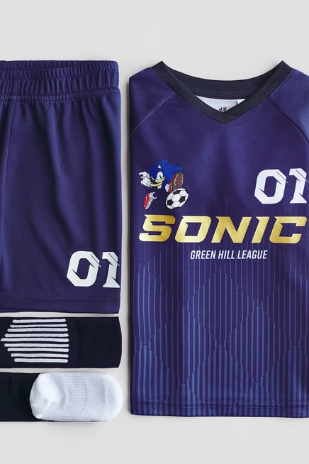 Детский футбольный комплект H&M с принтом Sonic, тёмно-синий