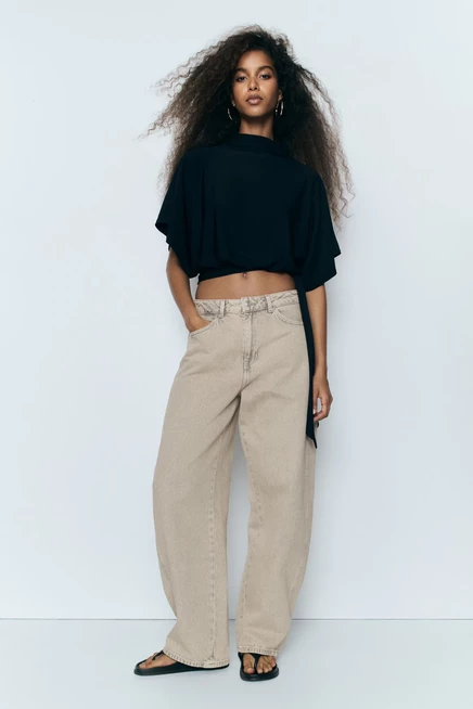 Barrel-Leg High-Waist Jeans light dusty beige