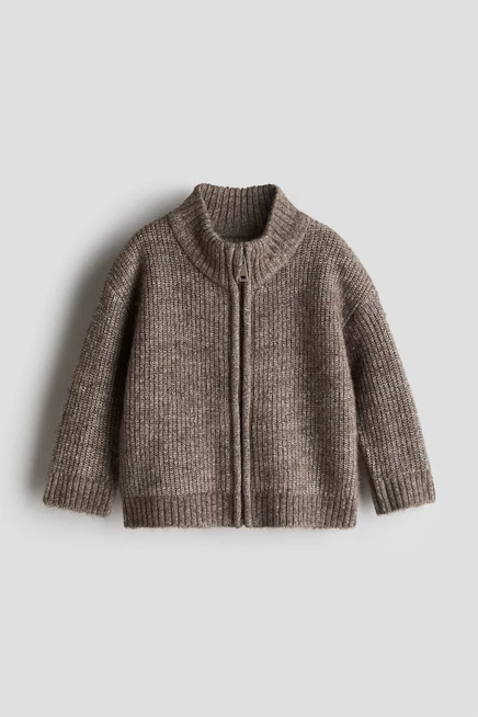 Детский кардиган H&M в рубчик на молнии, коричневый
