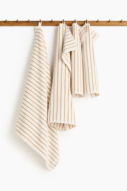 Striped Bath Towel white/dark beige striped
