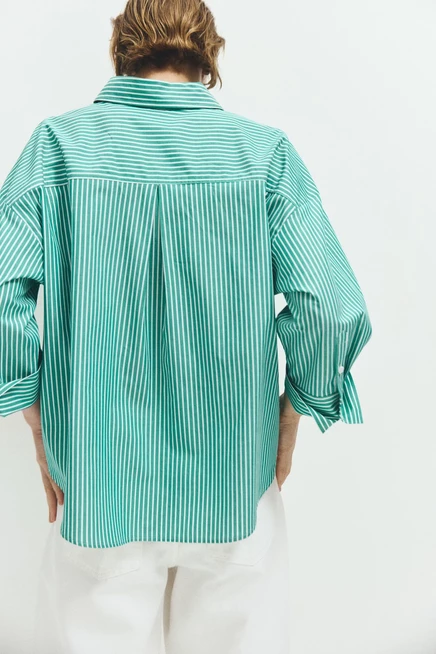 Женская рубашка H&M Poplin, ярко-зелёная в полоску