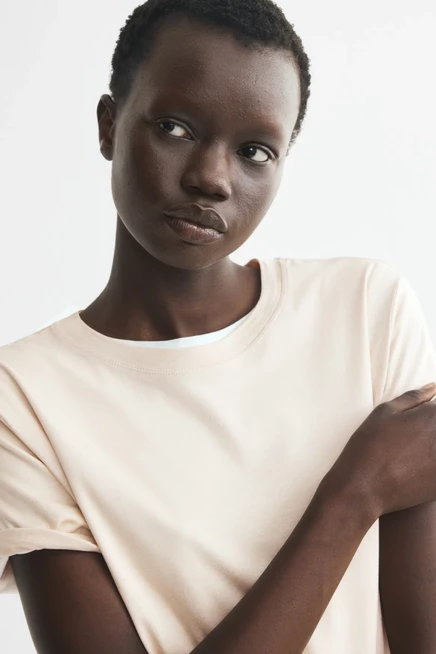 Женская футболка H&M из шелка и хлопка, светло-бежевая