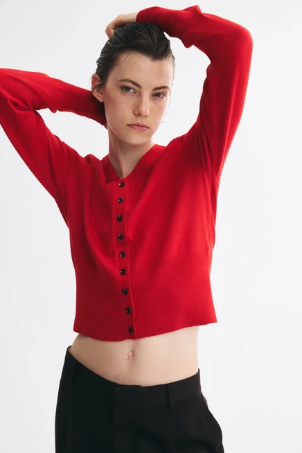 Fine-Knit Cardigan red