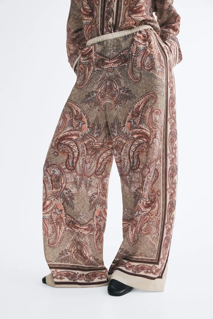 Viscose-Blend Pull-On Pants light beige/paisley