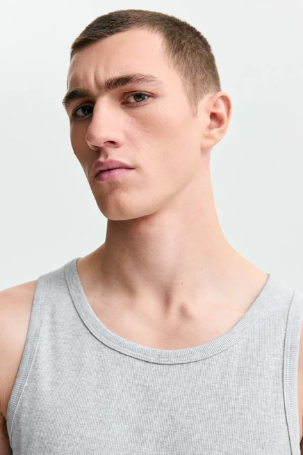 Мужская майка H&M облегающая ребристая, серый меланж