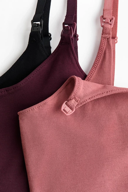 MAMA 3-Pack Nursing Camisole Tops black/burgundy/dusty pink