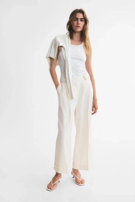Straight-Leg Pants with Belt cream