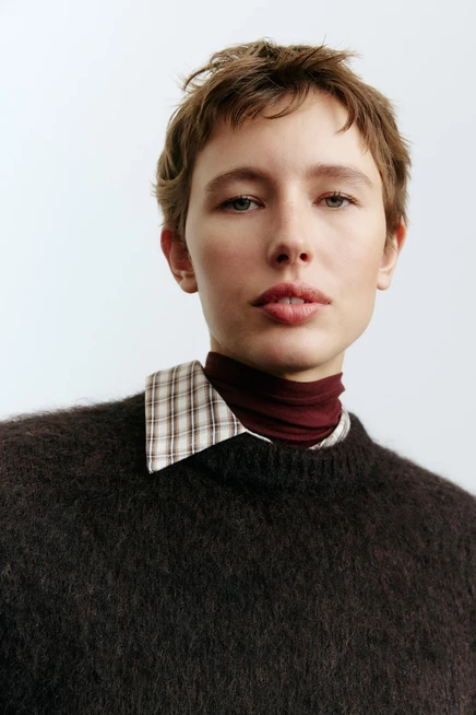 Женский свитер H&M оверсайз с мохером, темно-коричневый