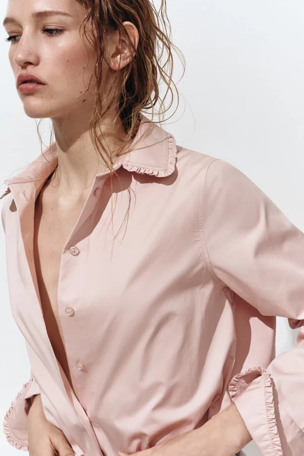 Женская рубашка H&M из хлопкового поплина, розовая