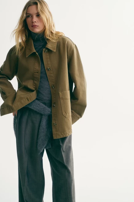 Женская рубашка-куртка H&M из хлопка, хаки