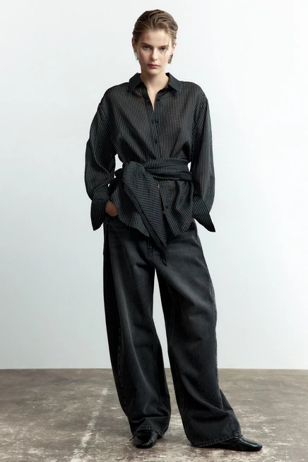 Barrel-Leg Regular-Waist Jeans denim black