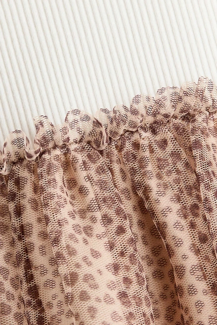 Print-Motif Tulle-Skirt Dress beige/minnie mouse