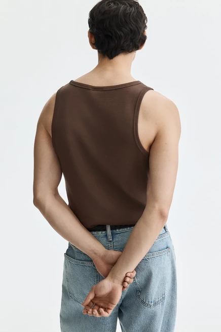 Мужская майка H&M облегающая в рубчик, коричневая