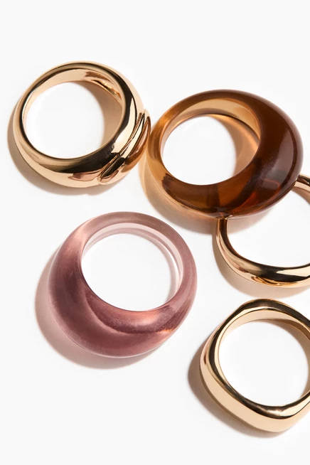 5-Pack Rings gold-colored/light pink