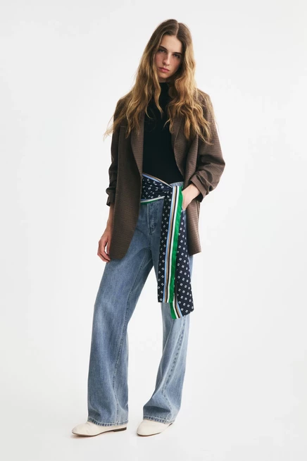 Gathered-Sleeve Jacket dark taupe/houndstooth