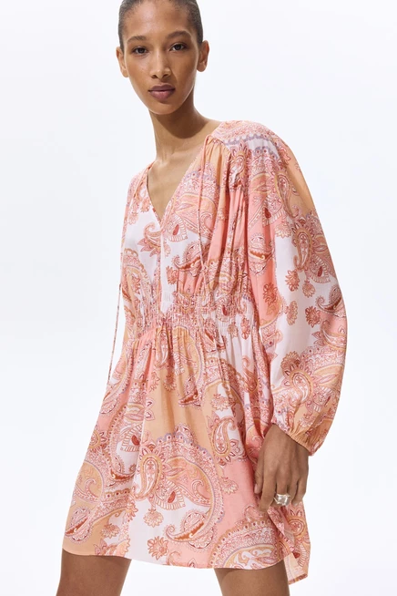 Женское платье-туника H&M, светло-розовое, пейсли