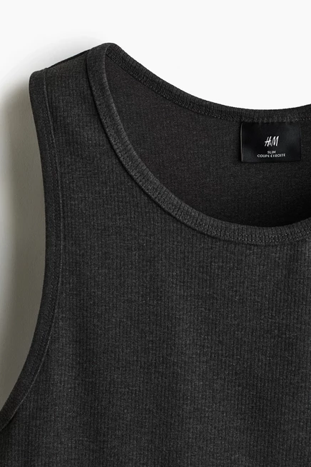 Мужская майка H&M Slim-Fit Ribbed, тёмно-серая