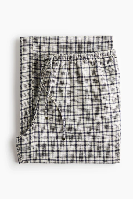 Женские брюки H&M с кулиской, светло-бежевые в клетку