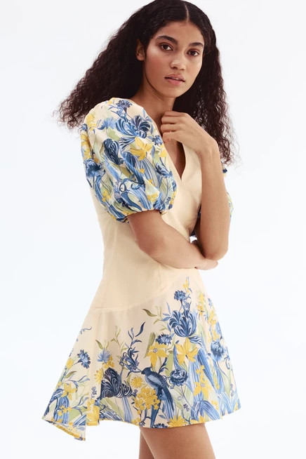 Женское платье H&M с фонарными рукавами, бледно-желтое