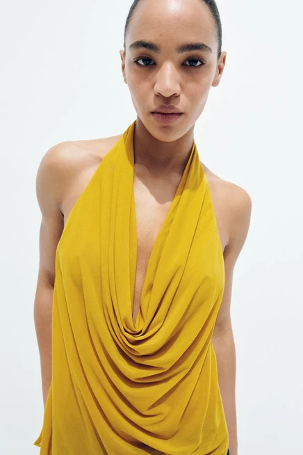 Женский топ H&M Asymmetric Halterneck, горчичный