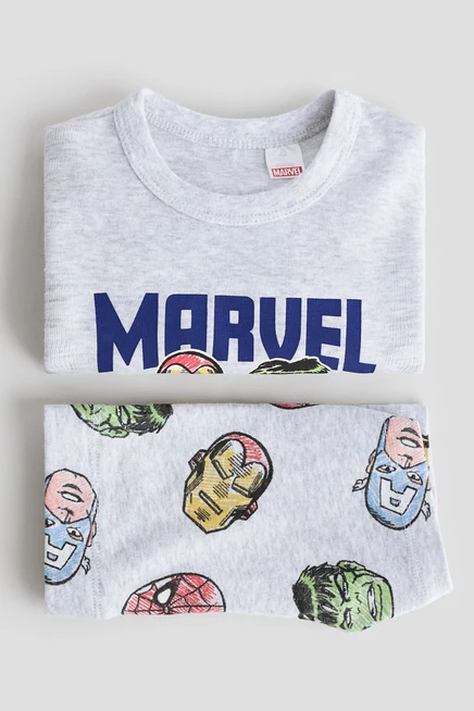 Детская пижама H&M хлопковая, серая меланж Marvel