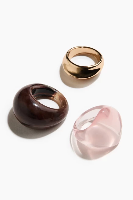 3-Pack Rings gold-colored/brown/light pink