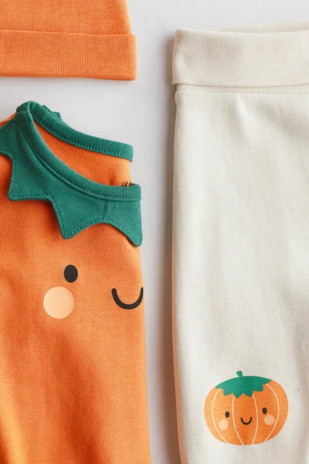 3-piece Cotton Jersey Set orange/pumpkins
