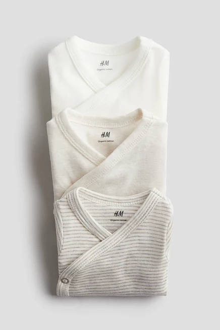 Боди для младенцев H&M, 3 шт., на запах, бежевый/в полоску