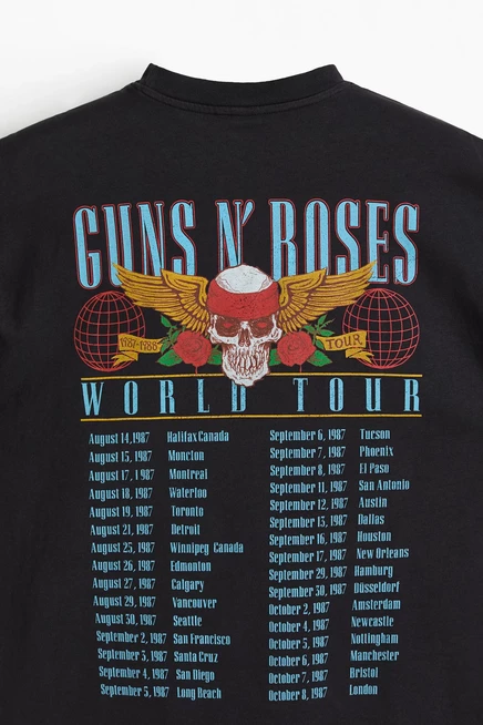Мужская футболка H&M оверсайз с принтом GNR, черная