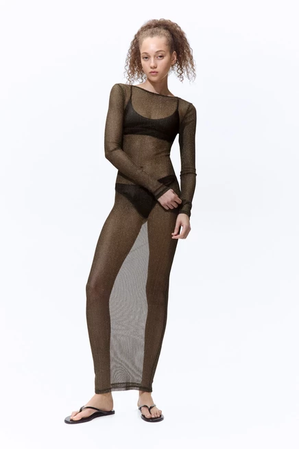 Женское платье H&M макси с люрексом, черное/золотистое