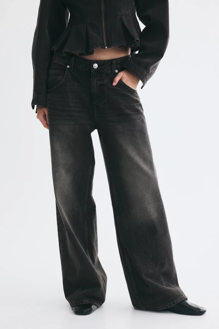 Baggy Low-Waist Jeans dark denim gray