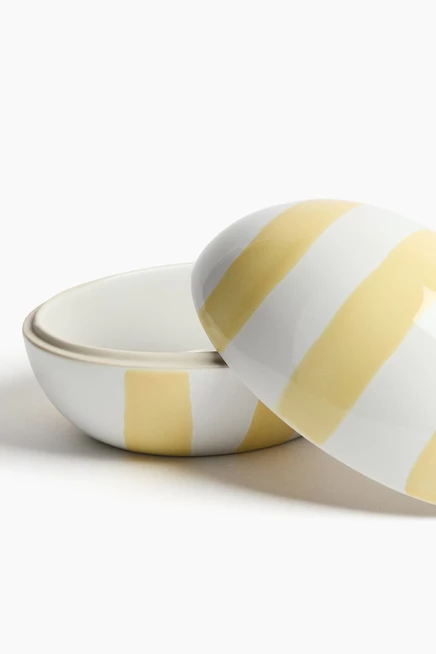 Маленькая керамическая баночка в форме яйца white/yellow striped