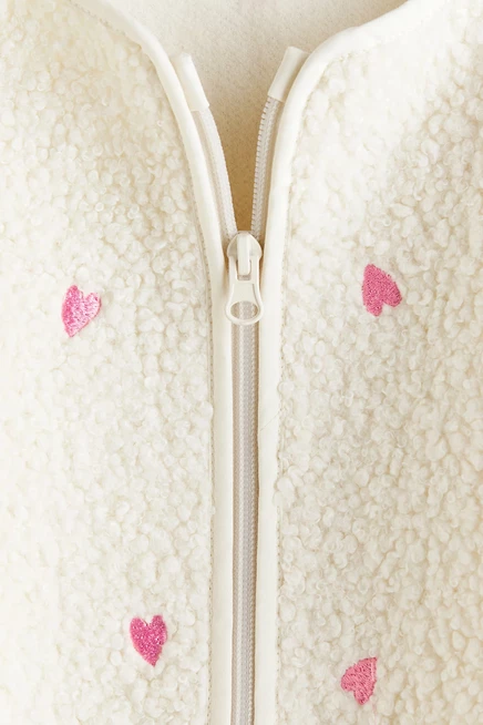 Teddy Fleece Jacket with Embroidered Details cream/hearts