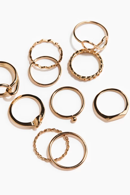 10-Pack Rings gold-colored
