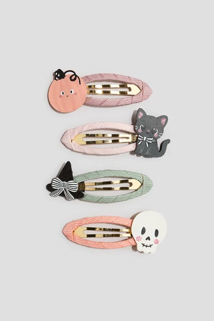 4-Pack Appliquéd Hair Clips peach pink/skull