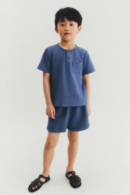 Детская рубашка H&M хенли из муслина, пыльно-голубая