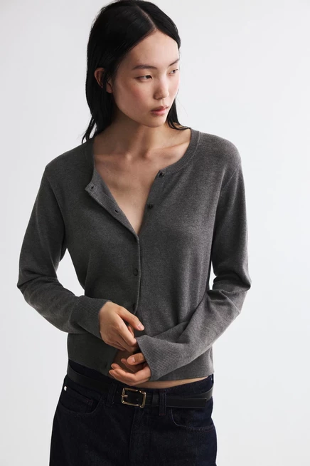 Женский кардиган H&M тонкой вязки, темно-серый меланж