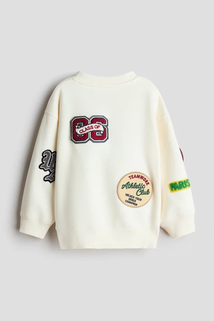 Appliquéd Brushed-Inside Sweatshirt cream/patches