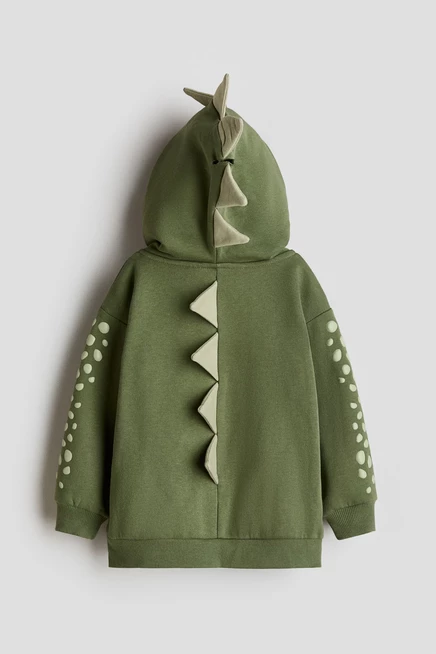 Appliquéd Hooded Jacket dark green/dinosaur