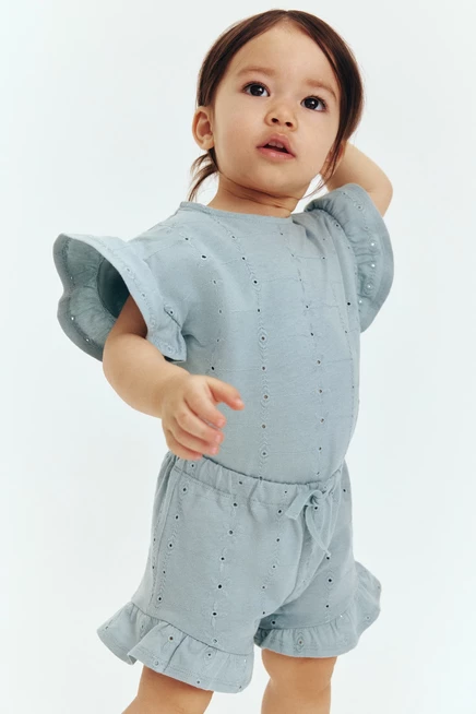 Shorts with Eyelet Embroidery turquoise