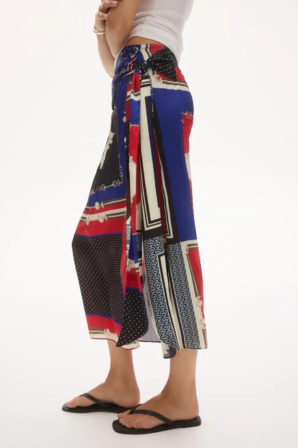 Tie-detail satin skirt bright blue/red