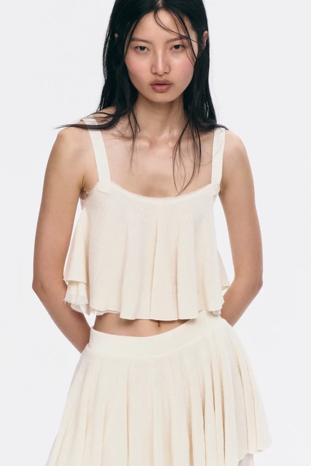 Топ H&M на бретелях с сетчатым слоем, светло-бежевый