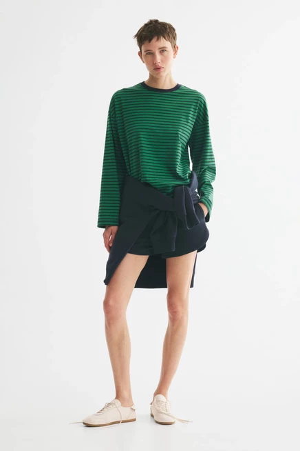 Женский лонгслив H&M из хлопка, зеленый в полоску