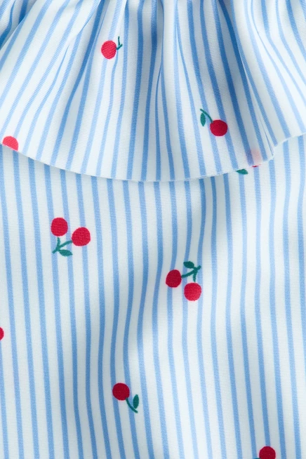 Детский купальник H&M с рюшей, светло-голубой с вишнями