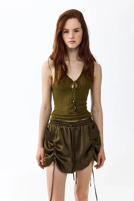 Женский топ H&M ажурной вязки с завязками, оливковый