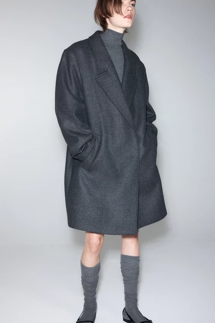Пальто из полушерстяной ткани оверсайз dark gray